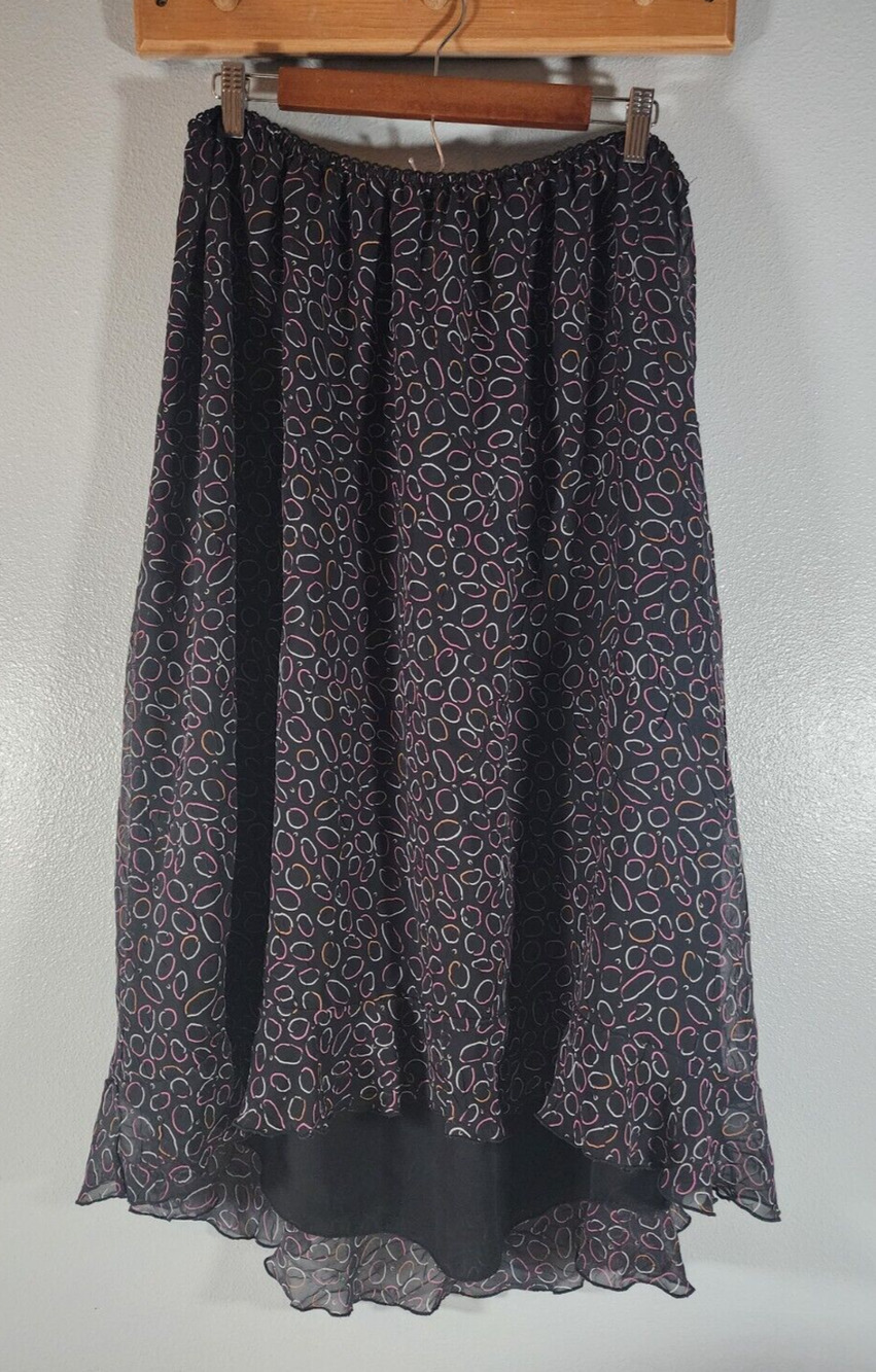 Worthington Womens Black Pattern Elastic Waist 24W Hi-low Lined Skirt